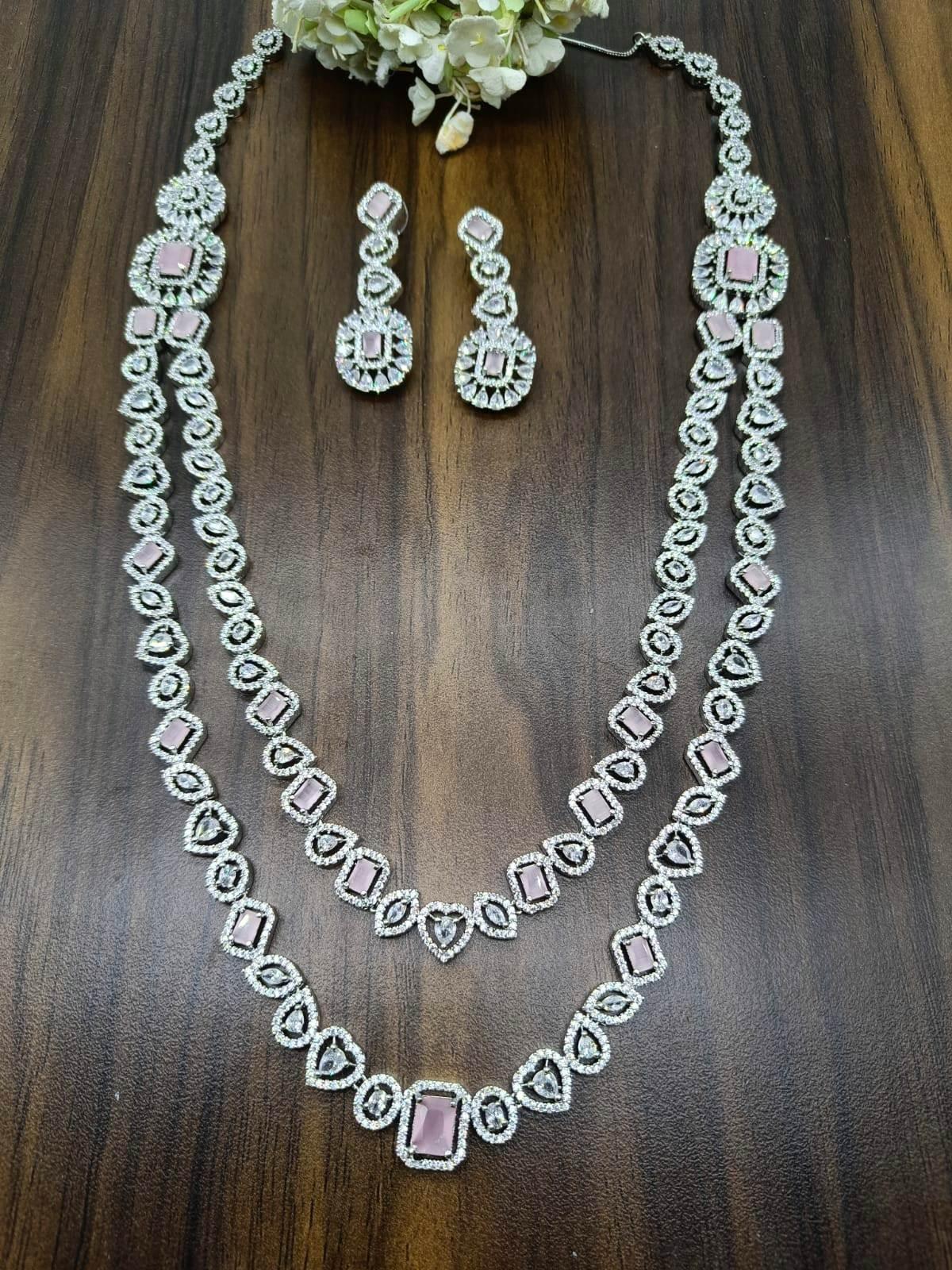 American Diamond Necklace Rodium Sku-6018 C3 - rchiecreation