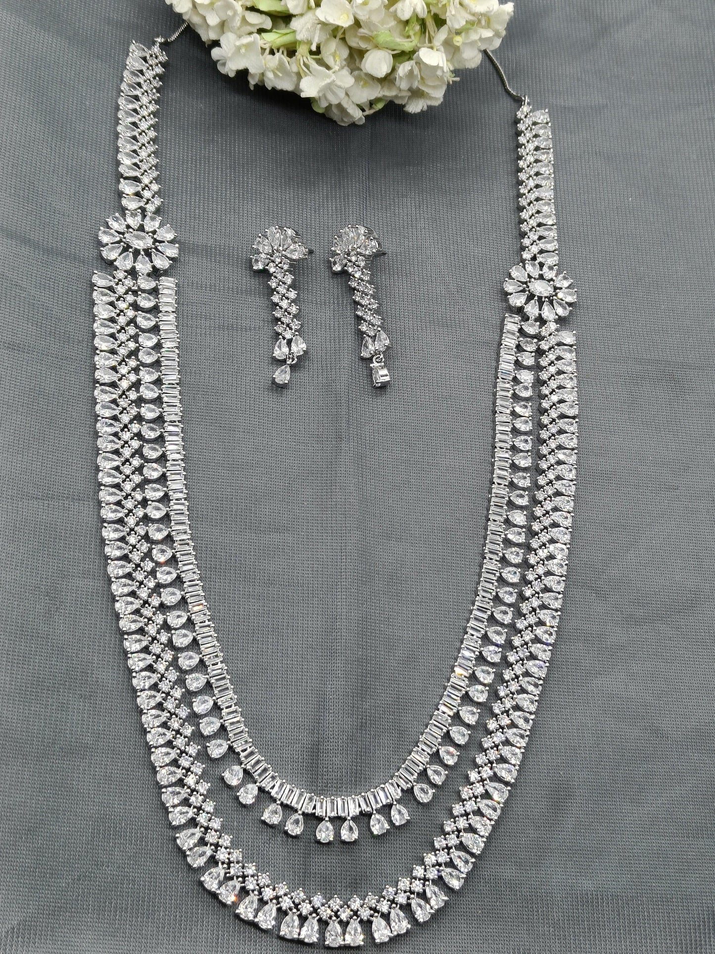 American Diamond Necklace Rodium Sku-6019 C3 - rchiecreation