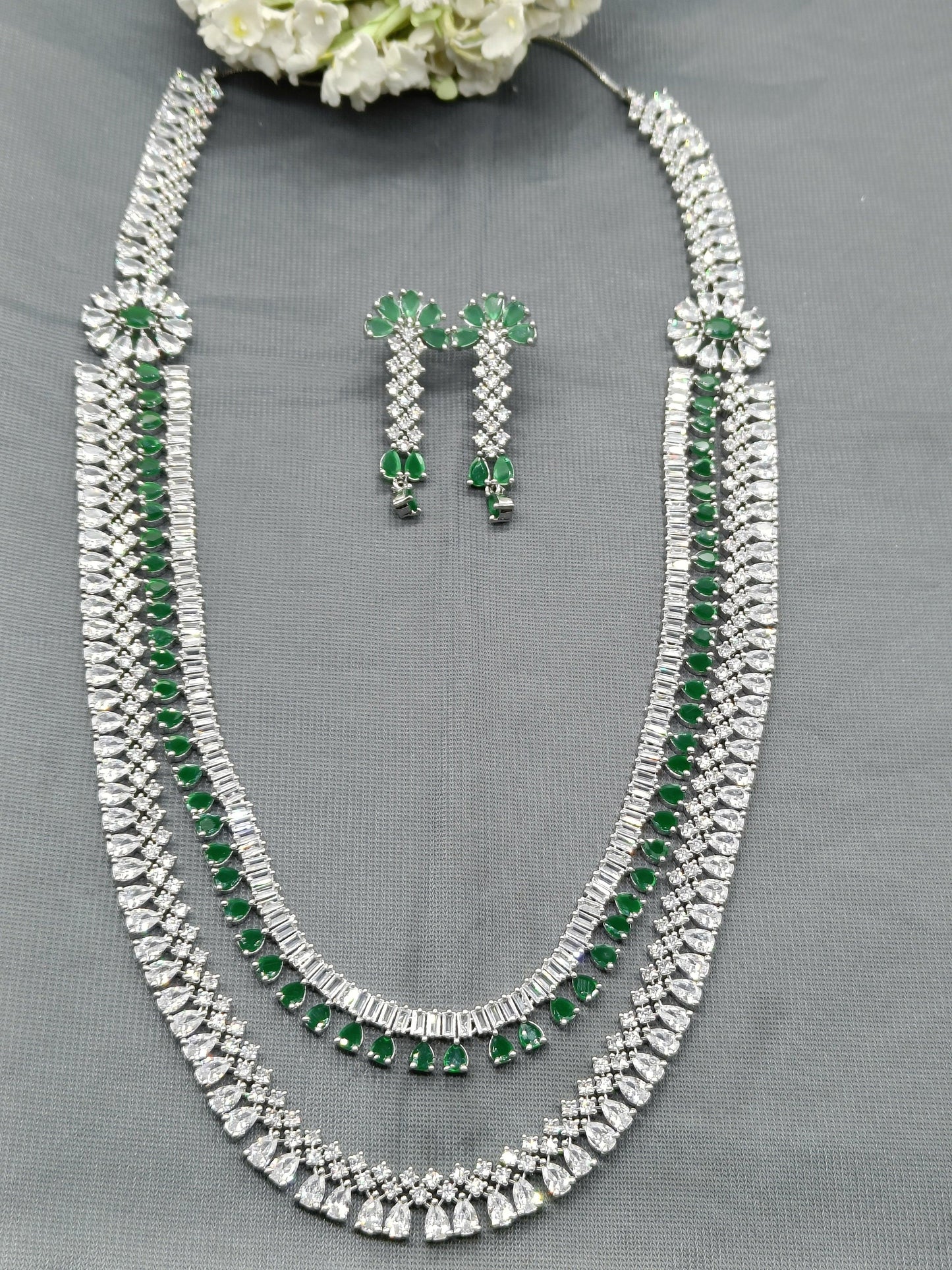 American Diamond Necklace Rodium Sku-6019 C3 - rchiecreation