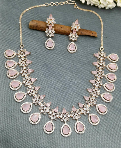 American Diamond Necklace Rosegold Sku 5367 C3 - rchiecreation