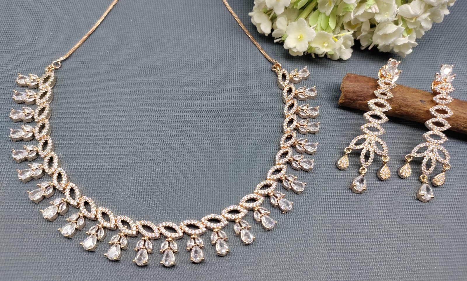 American Diamond Necklace Rosegold Sku-5968 C3 - rchiecreation