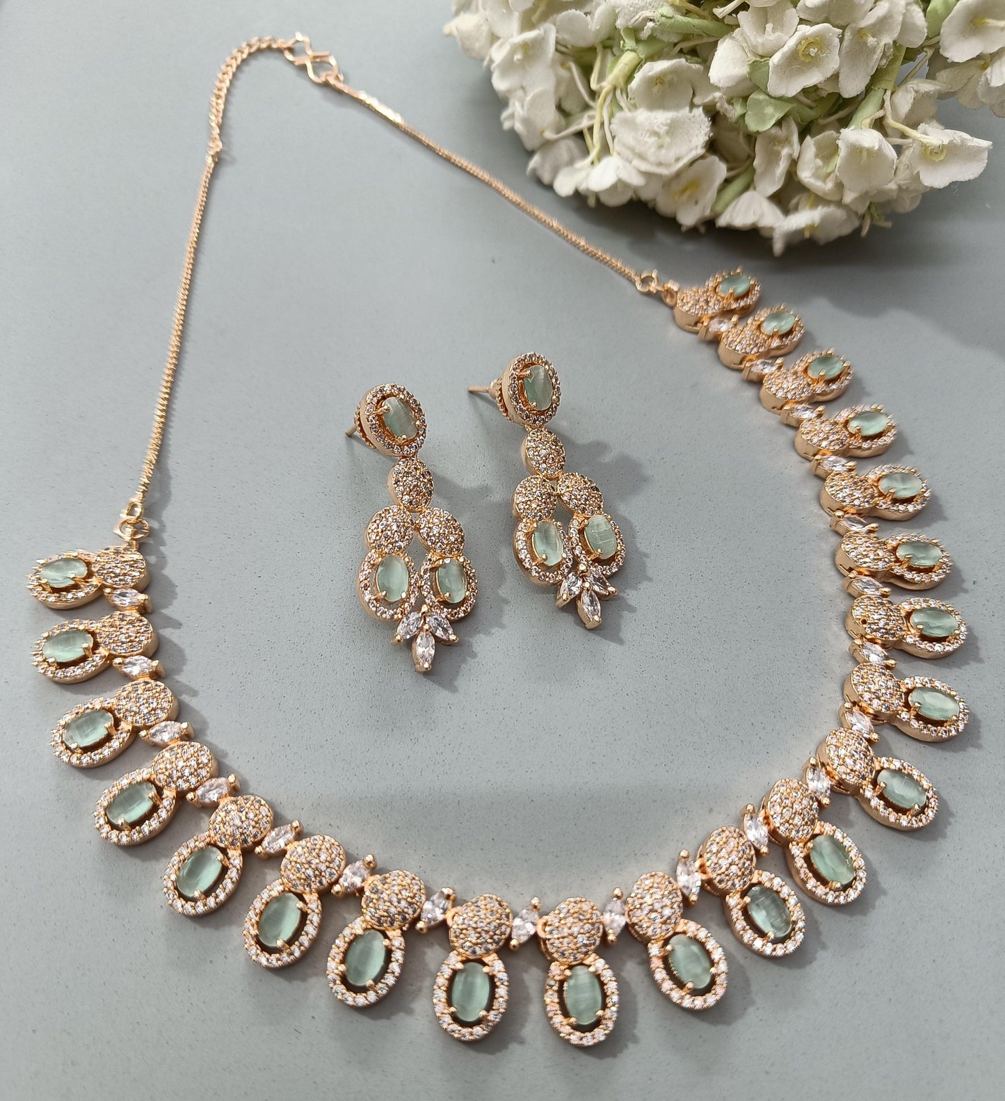 American Diamond Necklace Rosegold Sku 5969 C3 - rchiecreation