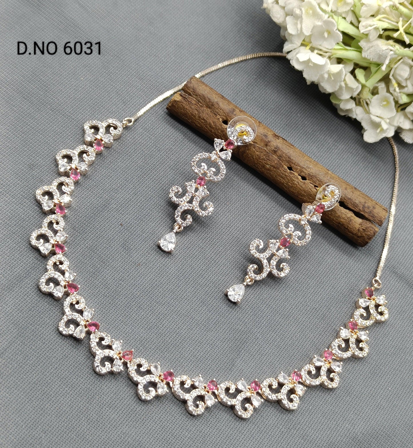 American Diamond Necklace Rosegold Sku 6031 C3 - rchiecreation