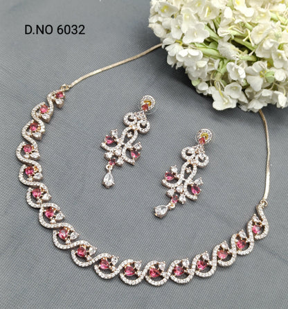 American Diamond Necklace Rosegold Sku 6032 C3 - rchiecreation