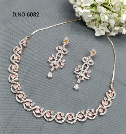 American Diamond Necklace Rosegold Sku 6032 C3 - rchiecreation