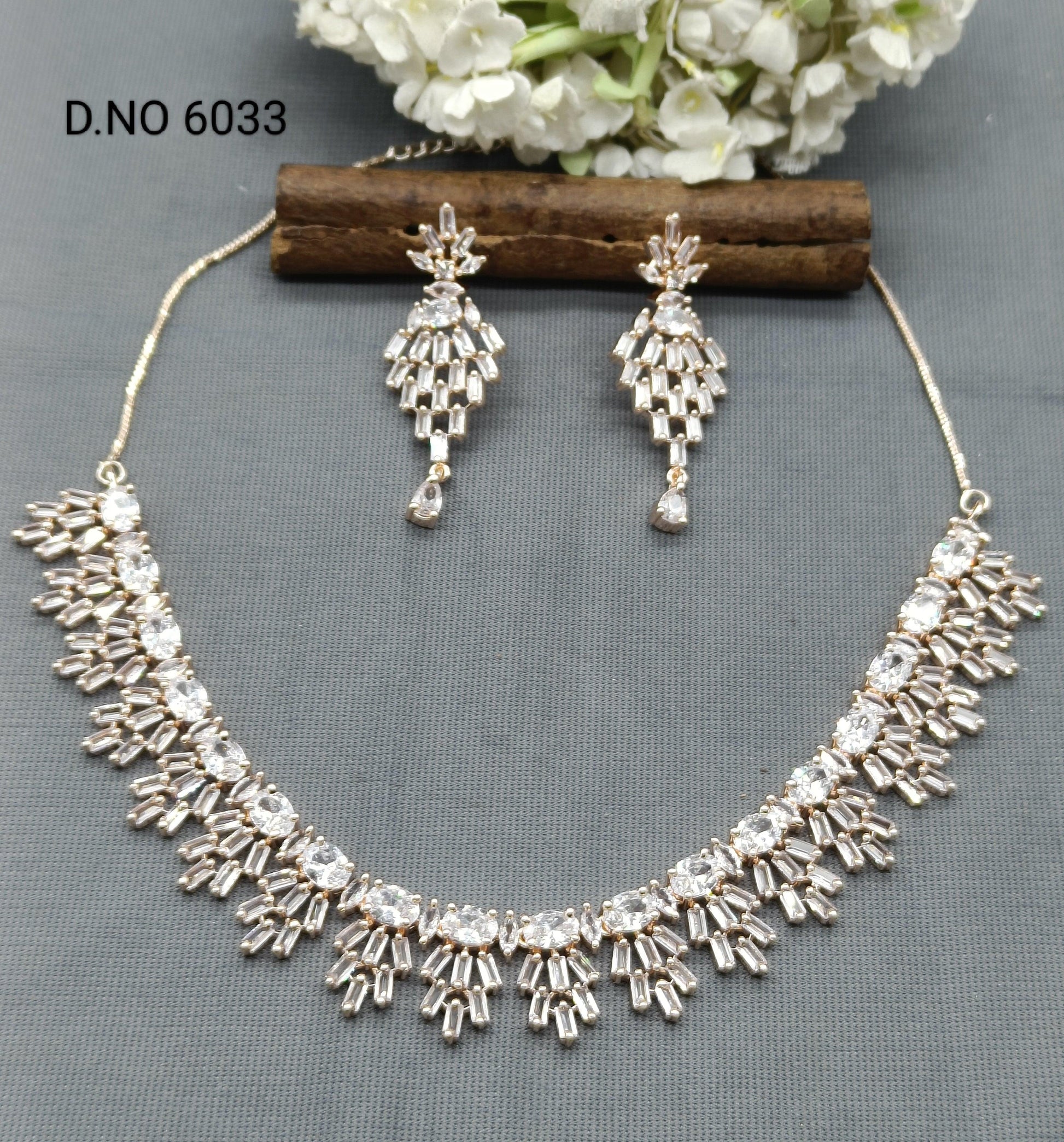 American Diamond Necklace Rosegold Sku 6033 C3 - rchiecreation