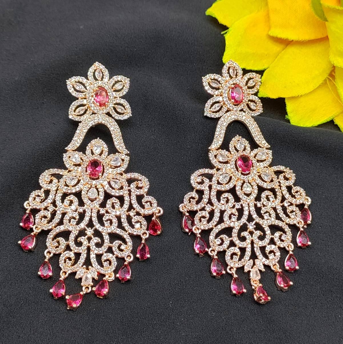 American Diamond Rosegold Earrings-685 C-1 - rchiecreation