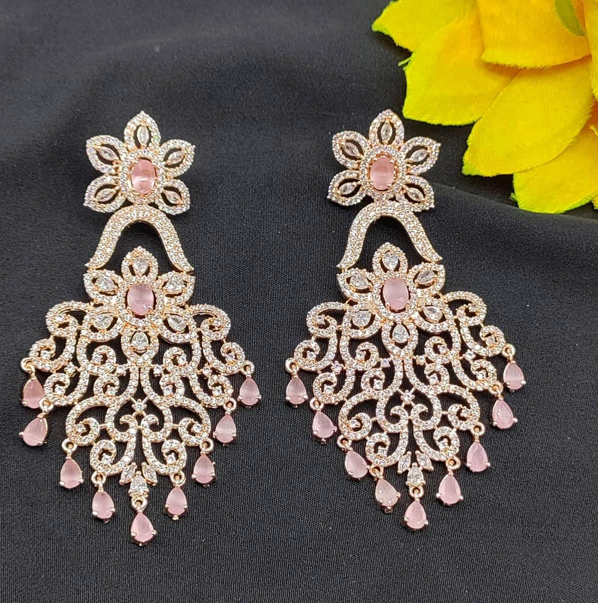 American Diamond Rosegold Earrings-685 C-1 - rchiecreation