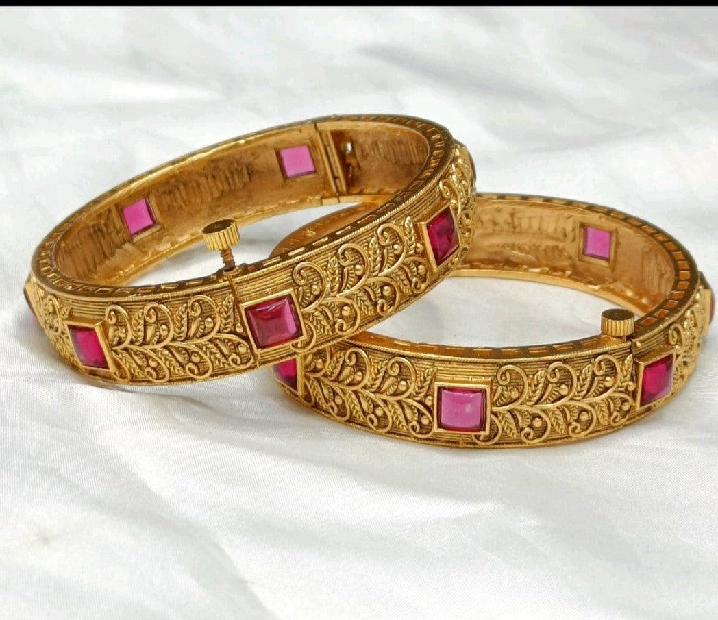 Antique Golden Bangles Sku-3011 D2 - rchiecreation