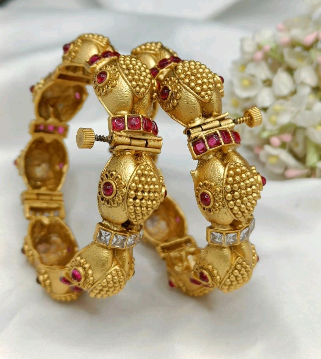 Antique Golden Bangles Sku-3037 D2 - rchiecreation