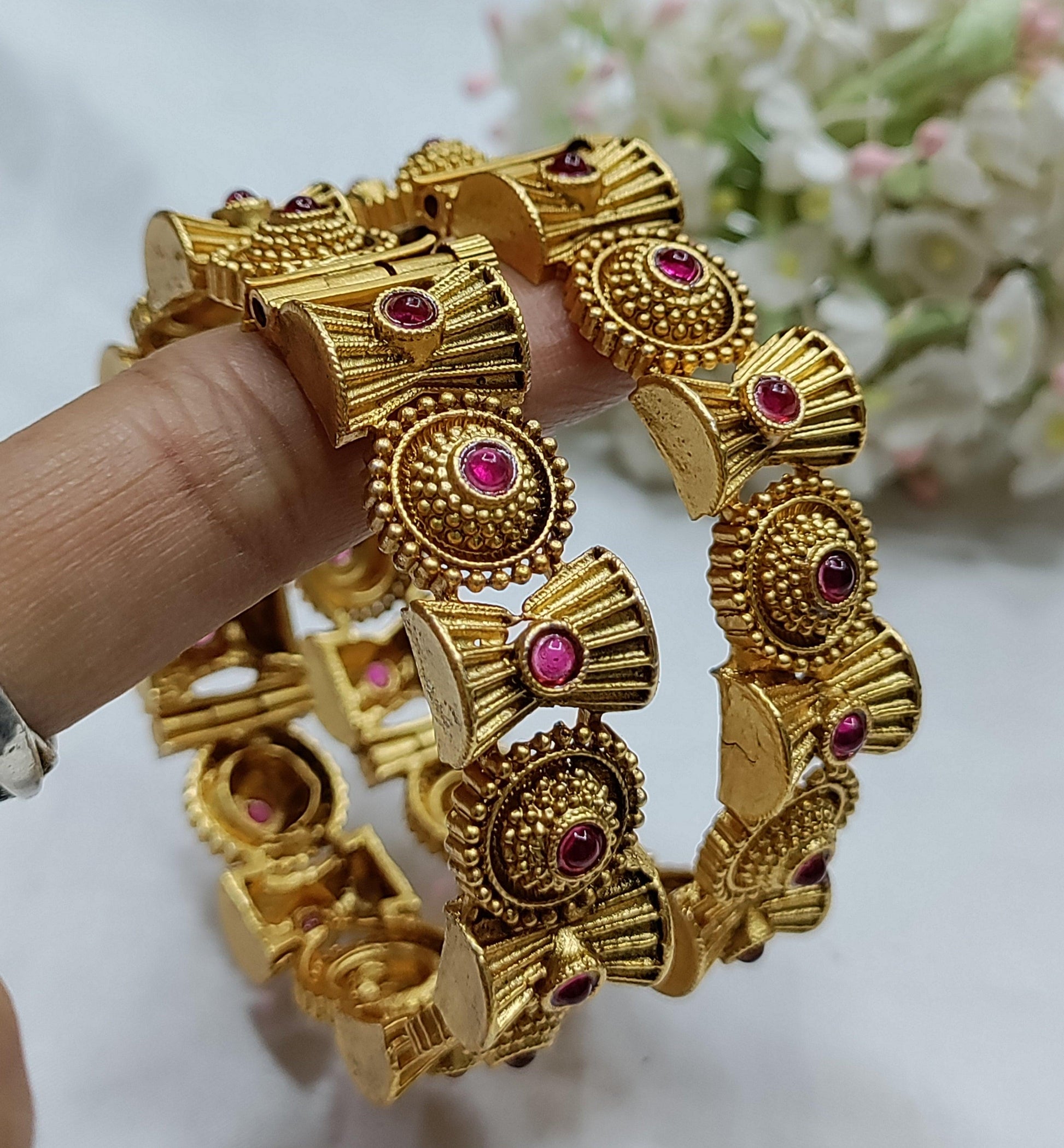 Antique Golden Bangles Sku-3040 D2 - rchiecreation