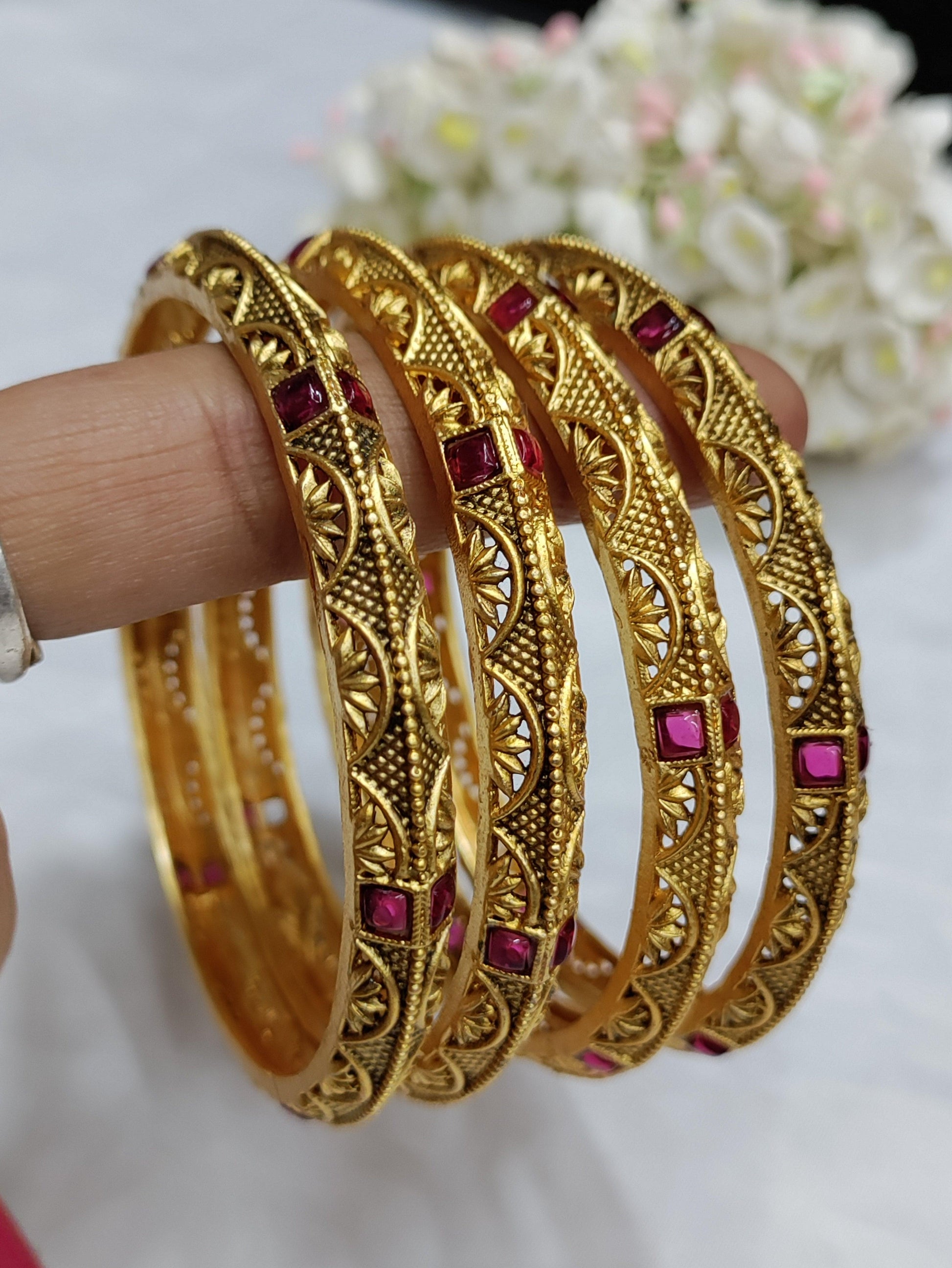 Antique Golden Bangles Sku-3041 D2 - rchiecreation