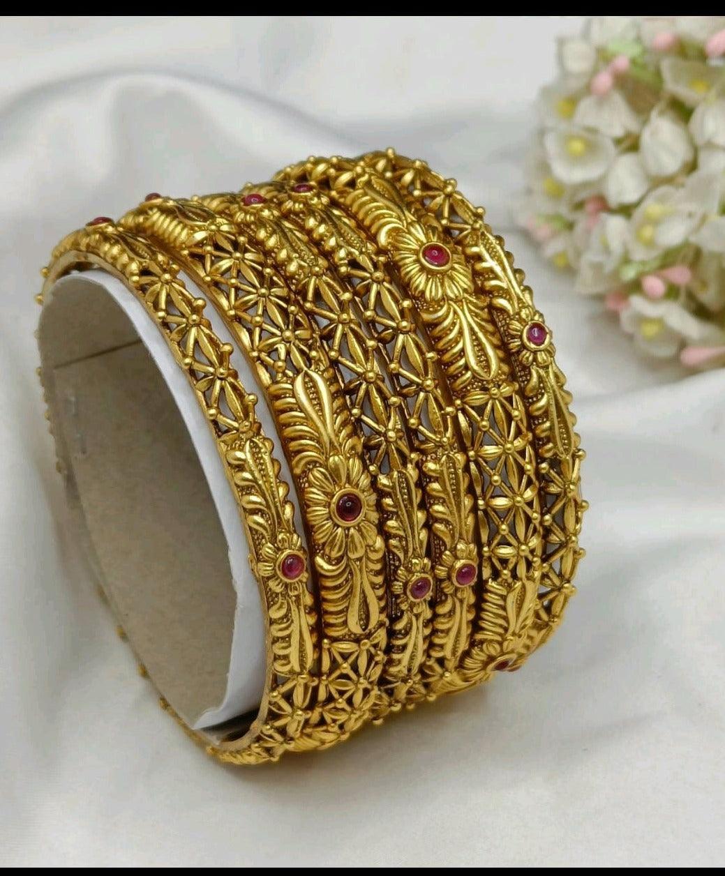 Antique Golden Bangles Sku-3043 D1 - rchiecreation