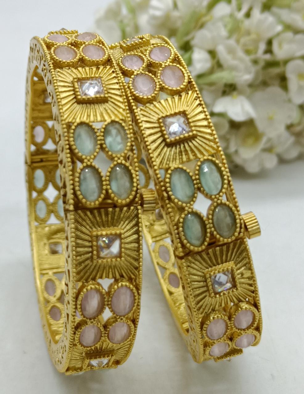 Antique Golden Bangles Sku-3080 D2 - rchiecreation