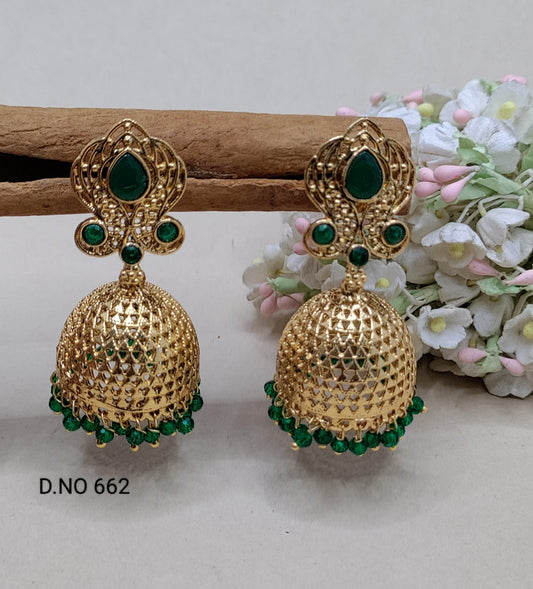 Antique Golden Jhumki Earrings Sku 662 D3 - rchiecreation