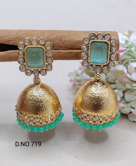 Antique Golden Jhumki Earrings Sku 719 D3 - rchiecreation