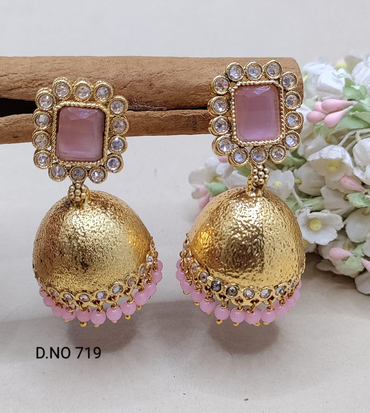 Antique Golden Jhumki Earrings Sku 719 D3 - rchiecreation