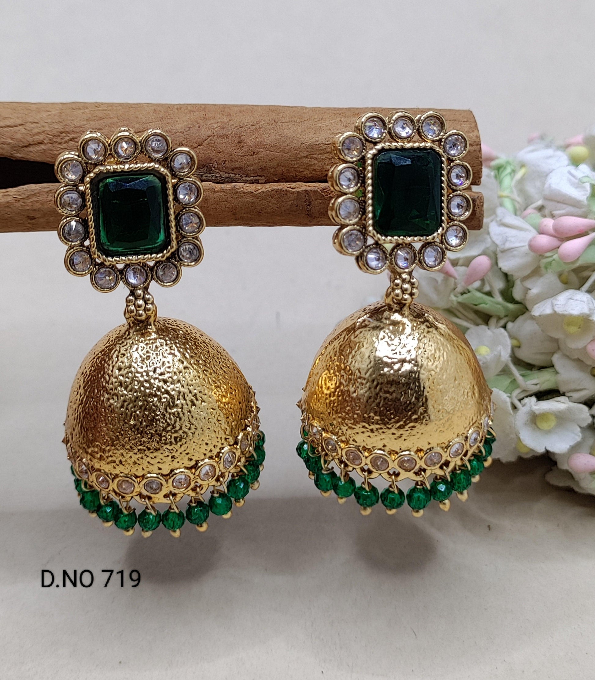 Antique Golden Jhumki Earrings Sku 719 D3 - rchiecreation