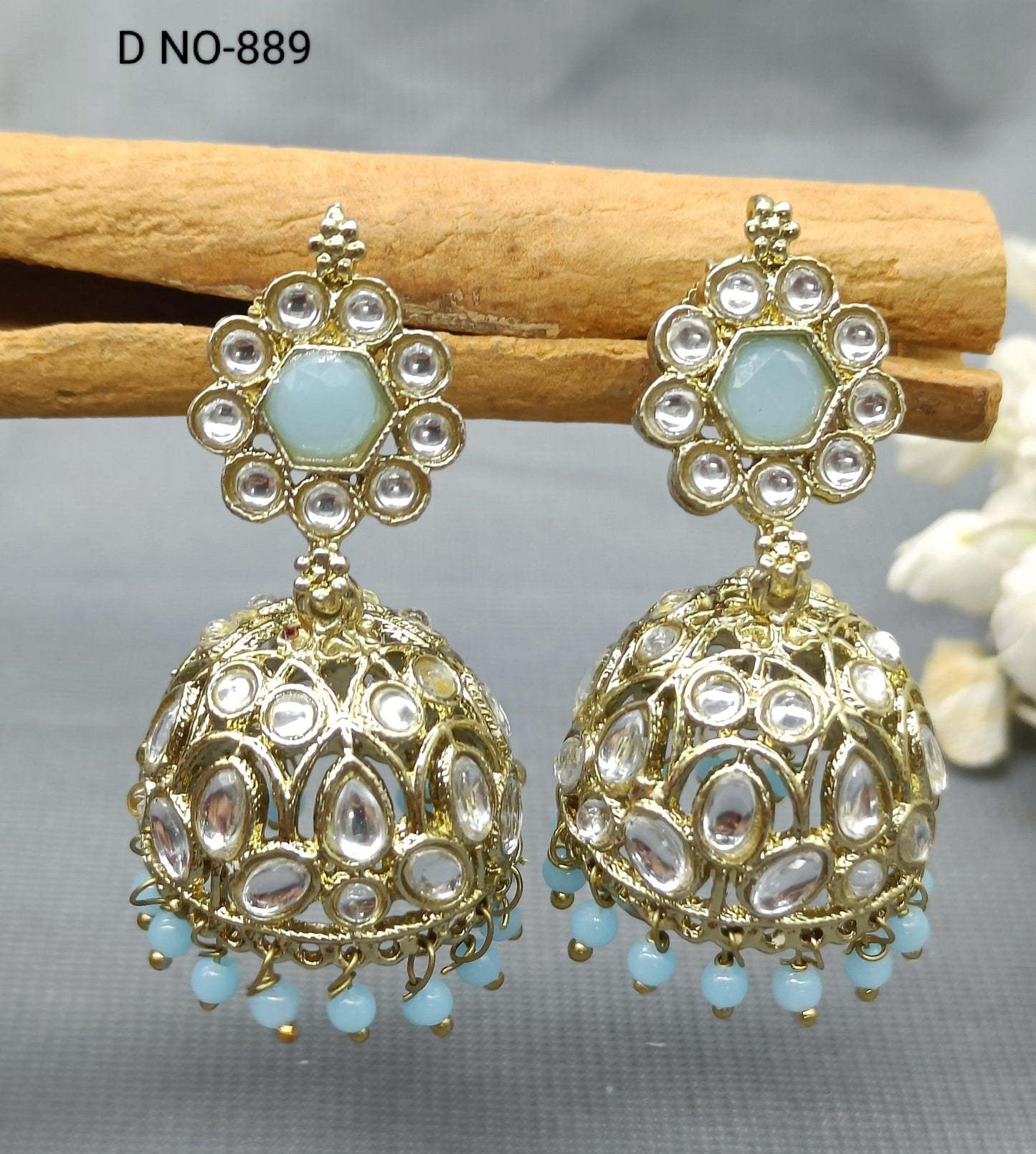 Antique Golden Kundan Jhumki Earrings Sku-889 A3 - rchiecreation
