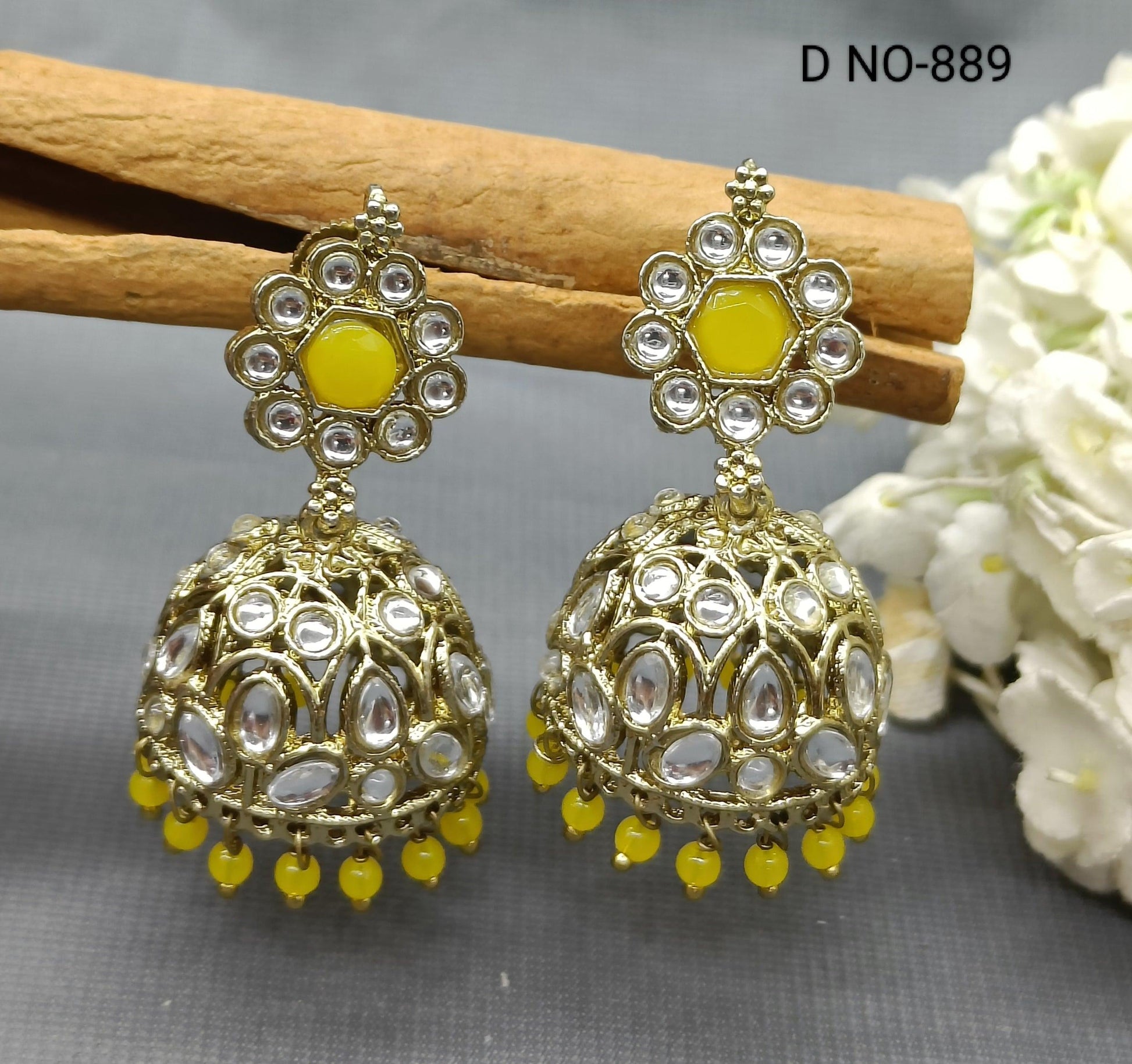 Antique Golden Kundan Jhumki Earrings Sku-889 A3 - rchiecreation