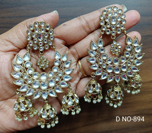 Antique Golden Kundan Jhumki Earrings Sku-894 A1 - rchiecreation