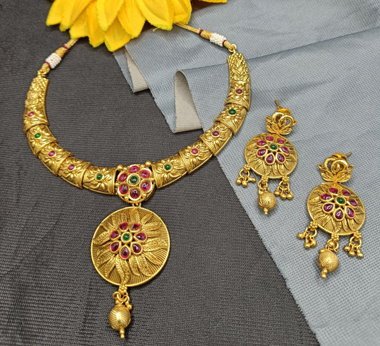Antique Golden Necklace Set 15006 D3 - rchiecreation