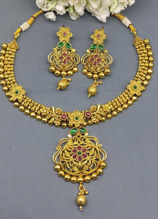 Antique Golden Necklace Set 15007 D3 - rchiecreation