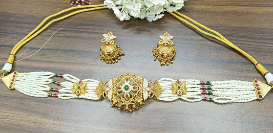 Antique Golden Necklace Set 15069 D3 - rchiecreation