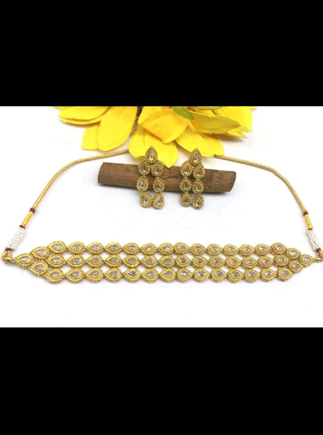 Antique Golden Necklace Set 5885 D3 - rchiecreation