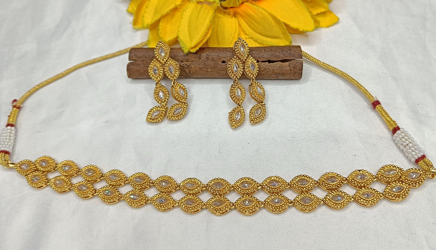 Antique Golden Necklace Set 5887 D3 - rchiecreation