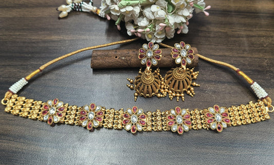 Antique Golden Necklace Set Flower Set 4 - rchiecreation