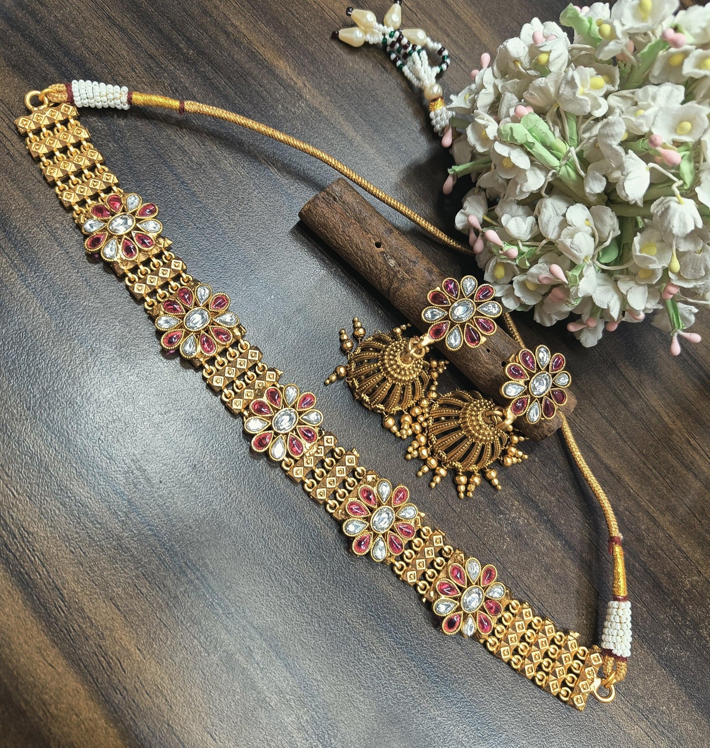 Antique Golden Necklace Set Flower Set 4 - rchiecreation