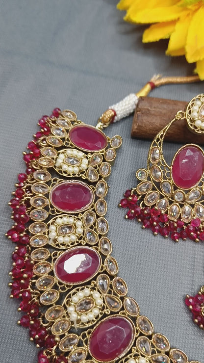 Navratan Stone Necklace Mehndi Set Sku 5677 B3