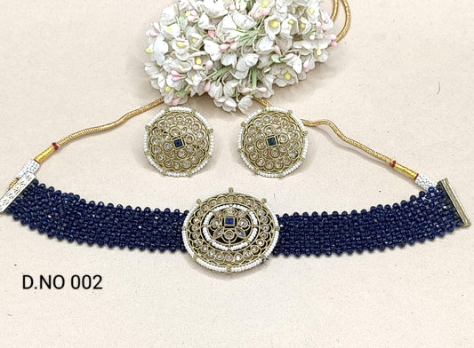 Blue Choker Necklace Mehndi Set Sku-002 B4 - rchiecreation