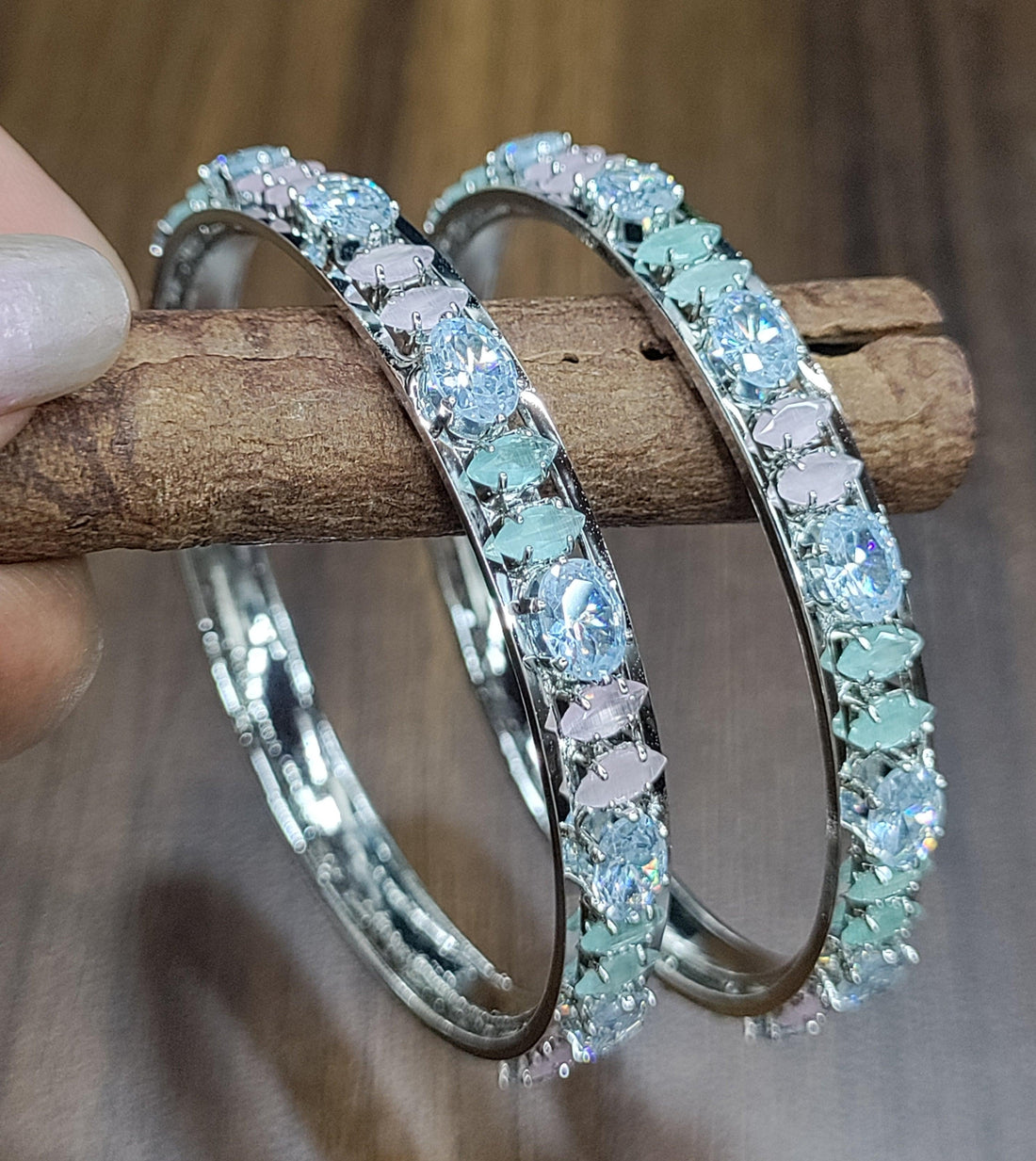 Cz ad Bangles Rodium Sku-3051 C4 - rchiecreation