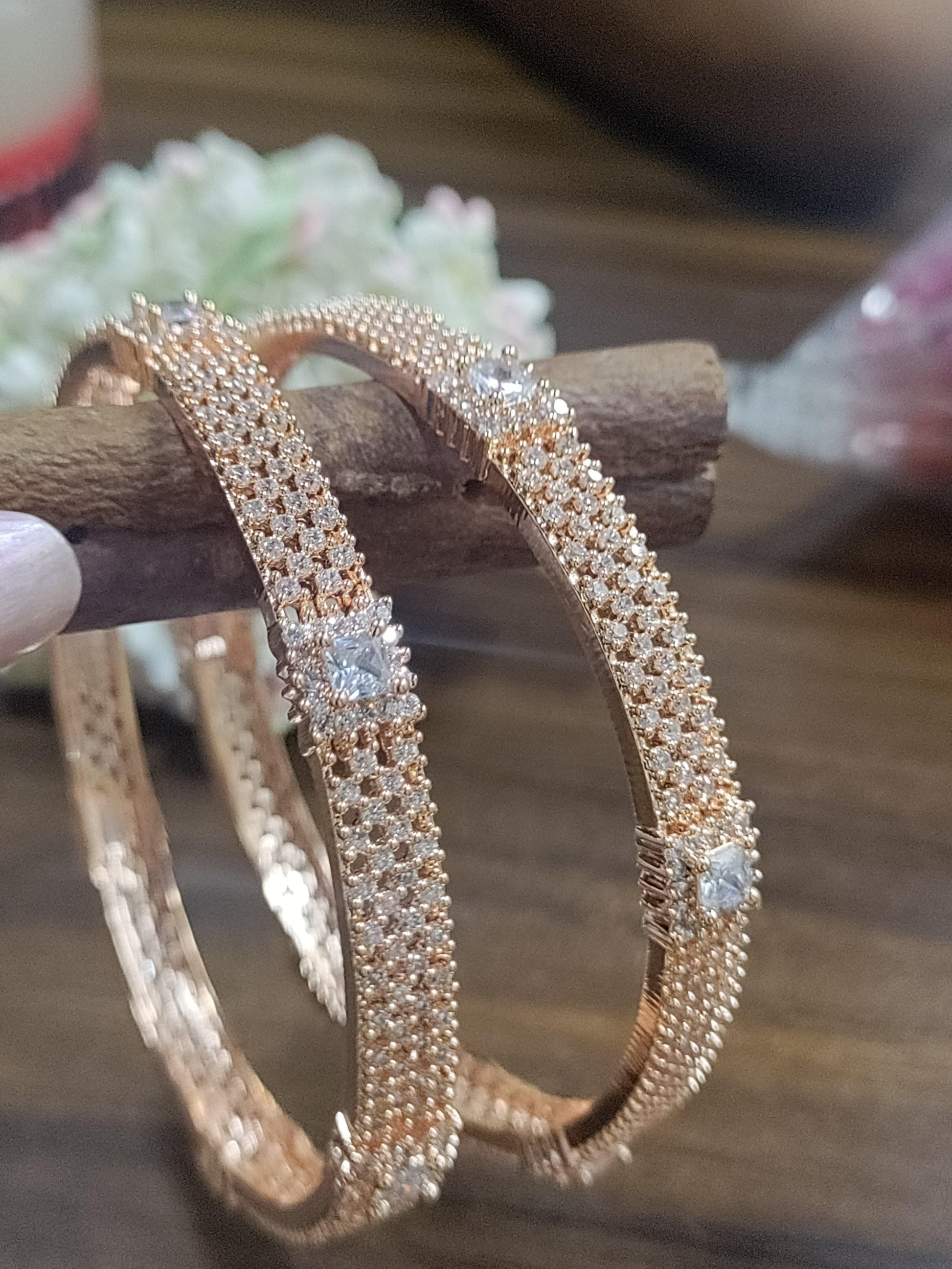 Cz ad Bangles Rosegold Sku-5005 - rchiecreation