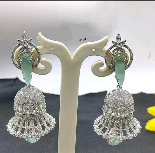 Cz Ad Earrings Jhumki Rodium -203 C1 - rchiecreation