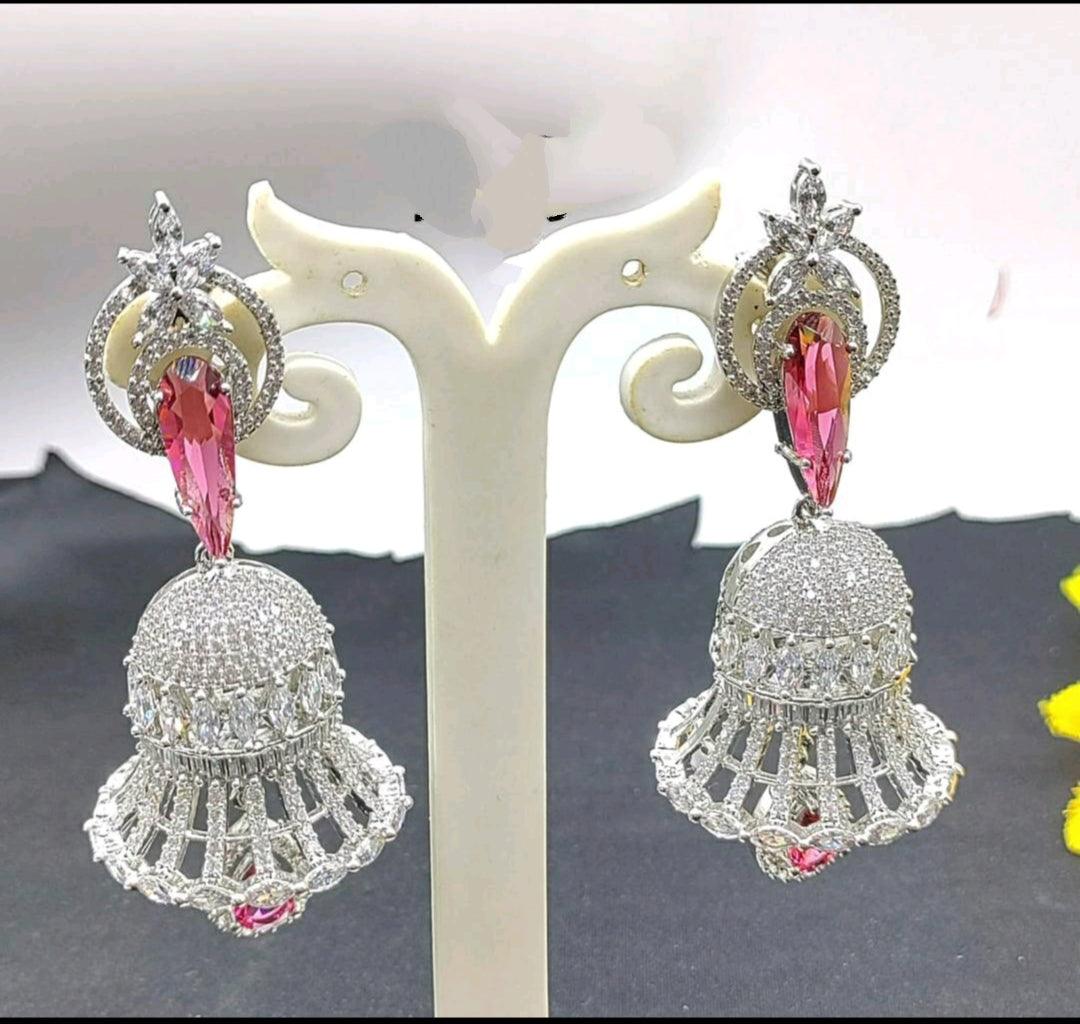 Cz Ad Earrings Jhumki Rodium -203 C1 - rchiecreation