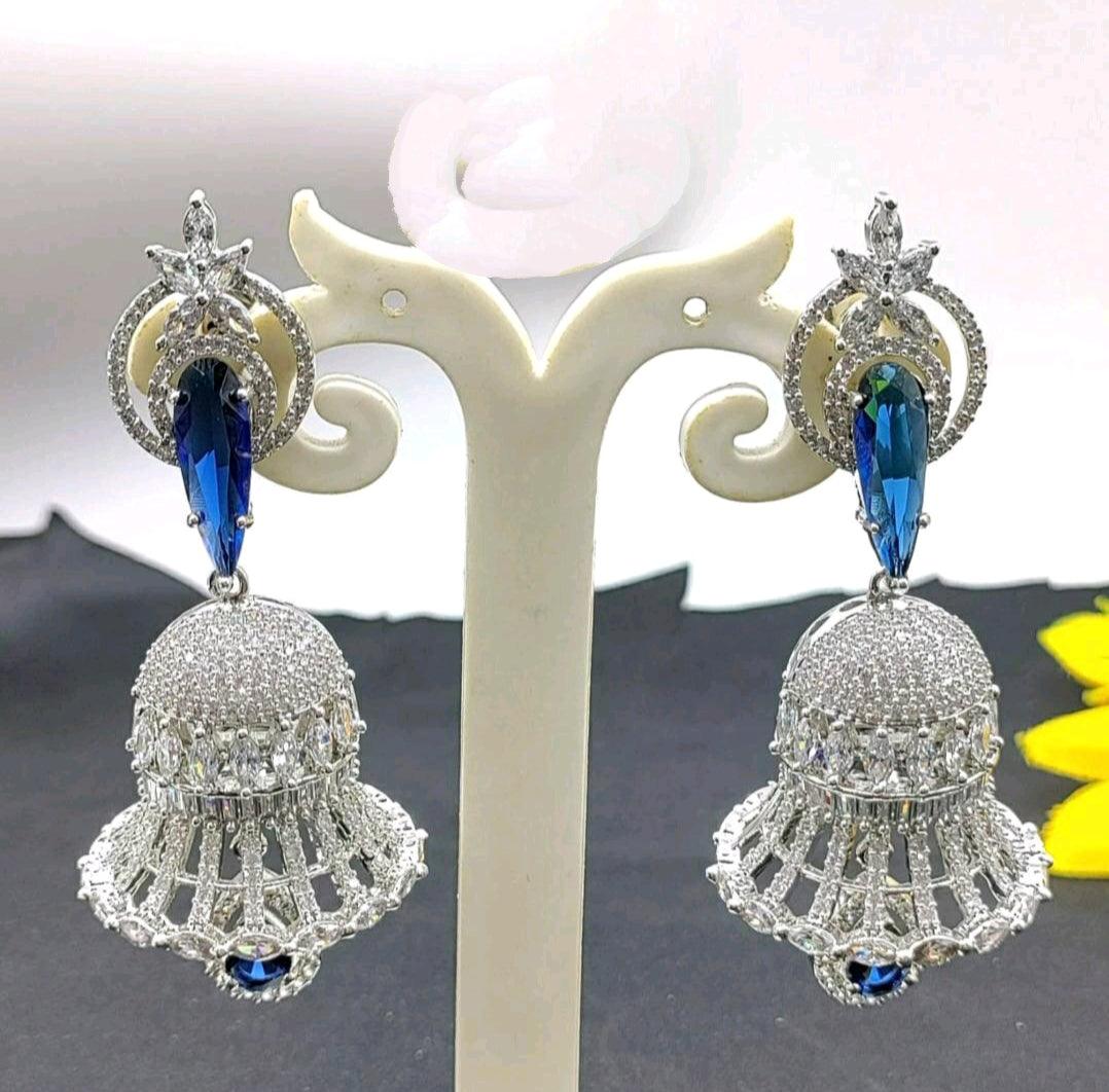 Cz Ad Earrings Jhumki Rodium -203 C1 - rchiecreation