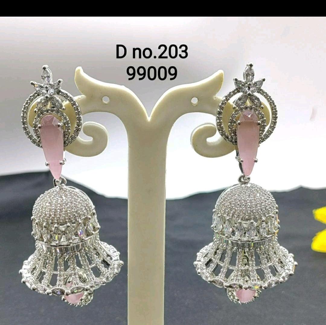 Cz Ad Earrings Jhumki Rodium -203 C1 - rchiecreation