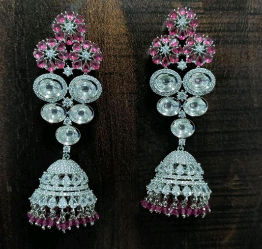 Cz Ad Earrings Jhumki Rodium-539-C1 - rchiecreation