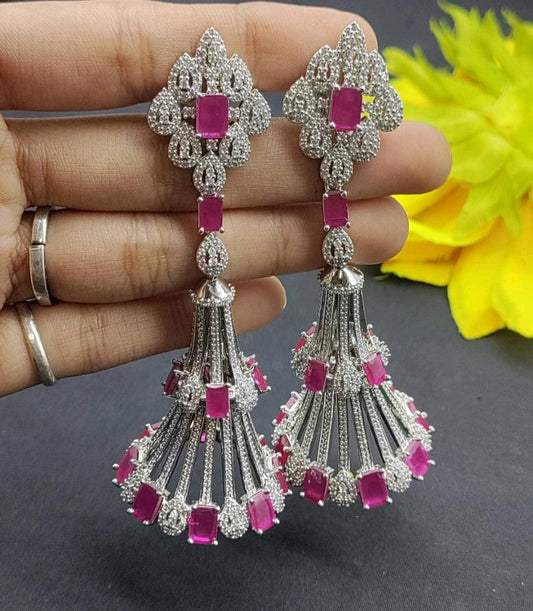 Cz Ad Earrings Jhumki Rodium Sku-5025-C1 - rchiecreation