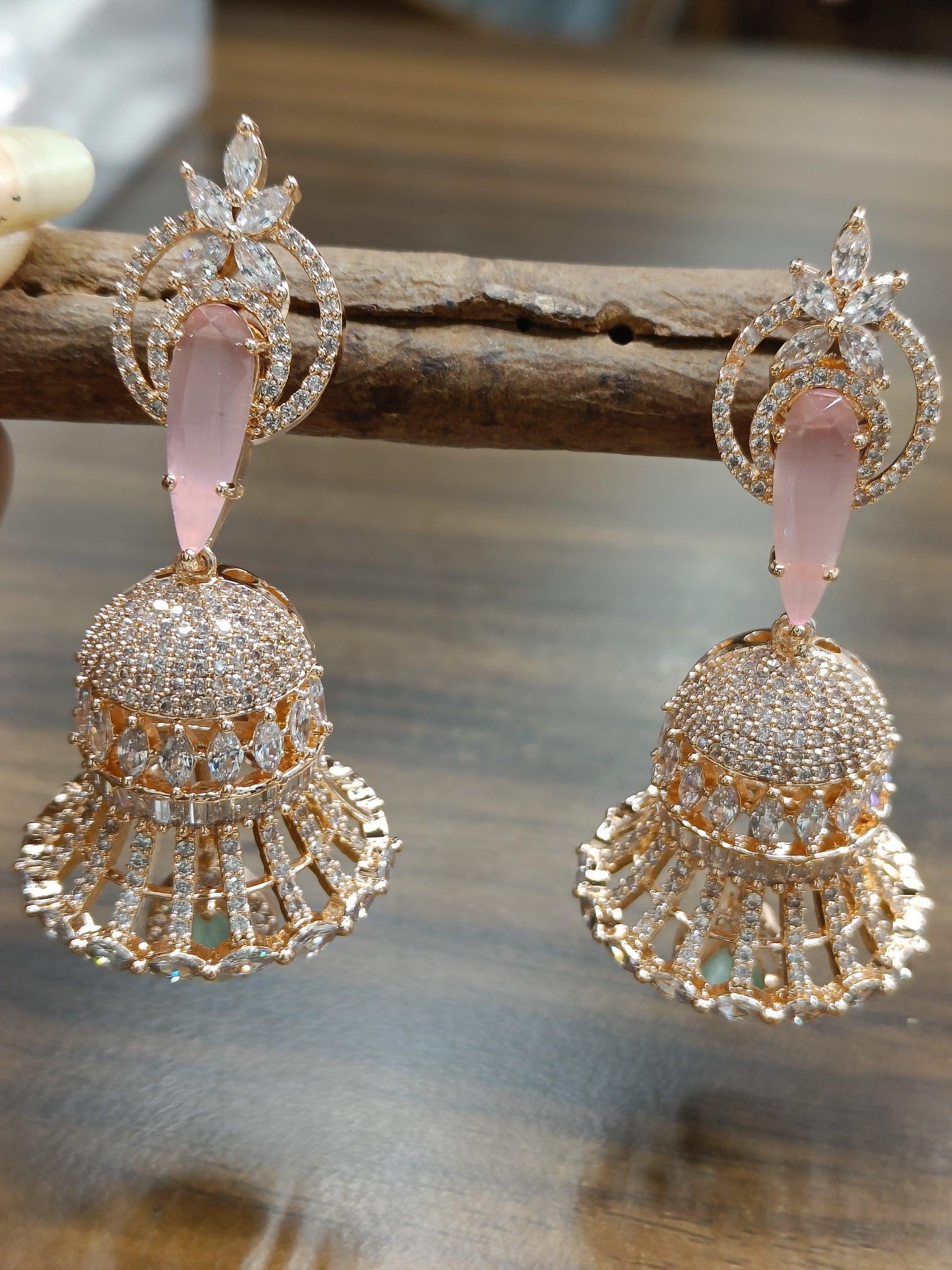 Cz Ad Earrings Jhumki Rosegold Sku-203 C1 - rchiecreation