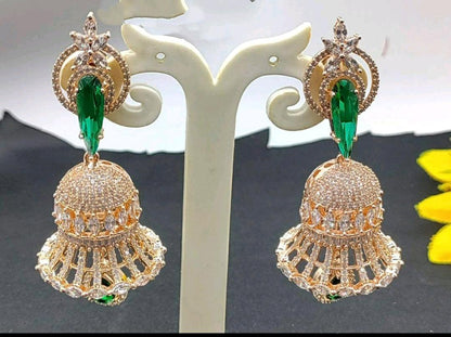 Cz Ad Earrings Jhumki Rosegold Sku-203 C1 - rchiecreation