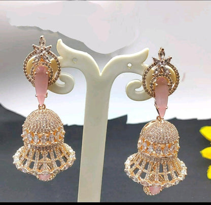 Cz Ad Earrings Jhumki Rosegold Sku-203 C1 - rchiecreation