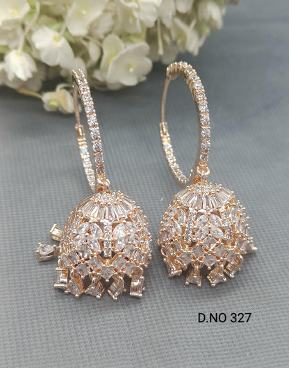 Cz Ad Earrings Jhumki Rosegold Sku -327C1 - rchiecreation