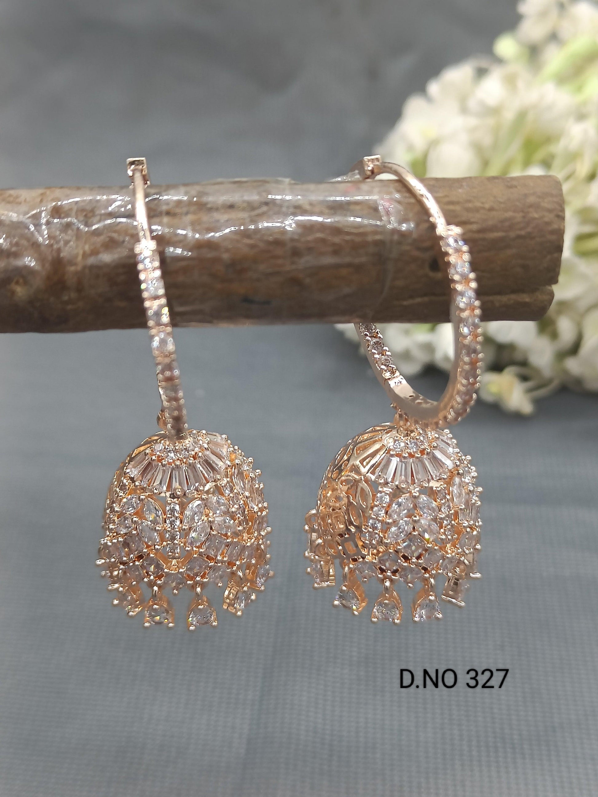 Cz Ad Earrings Jhumki Rosegold Sku -327C1 - rchiecreation