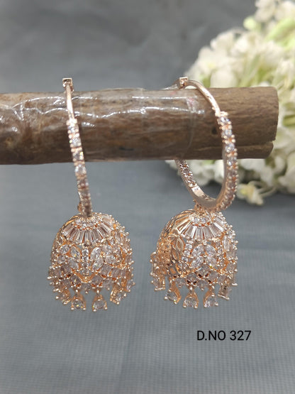 Cz Ad Earrings Jhumki Rosegold Sku -327C1 - rchiecreation