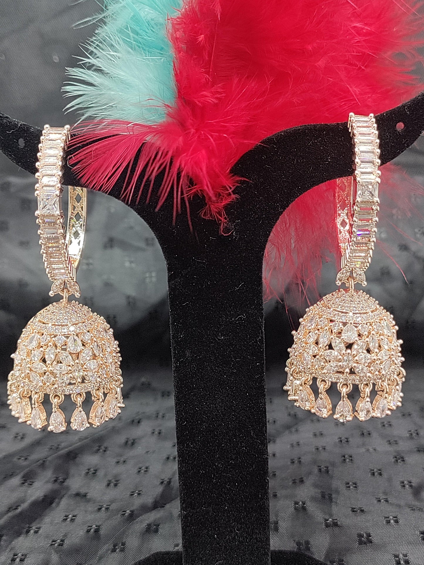 Cz Ad Earrings Jhumki Rosegold Sku-640 C1 - rchiecreation