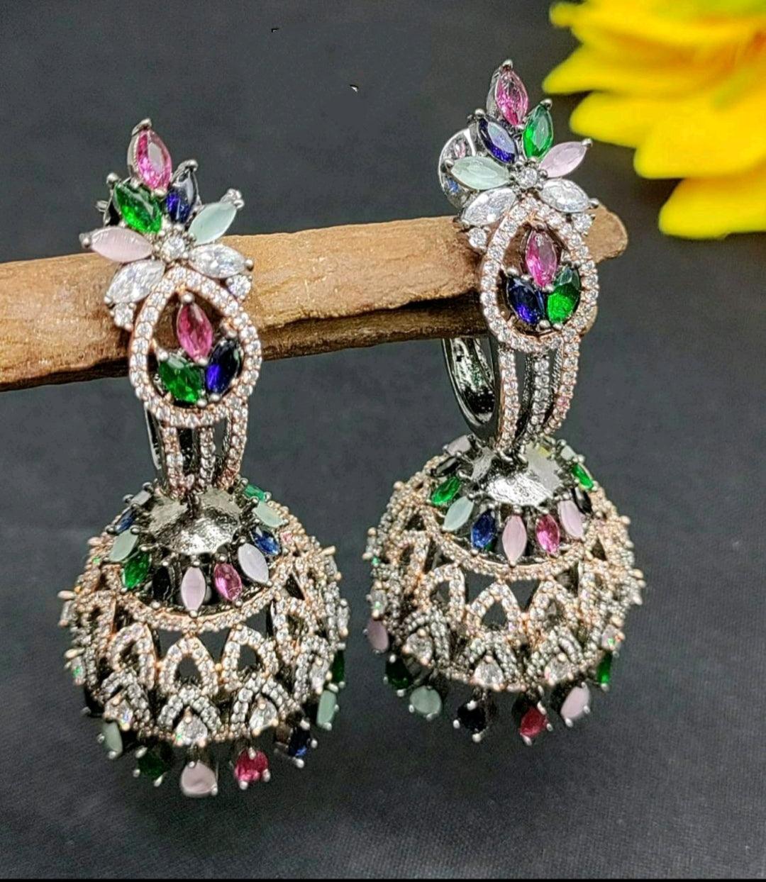 Cz Ad Earrings Jhumki Victorian Sku-322 C1 - rchiecreation